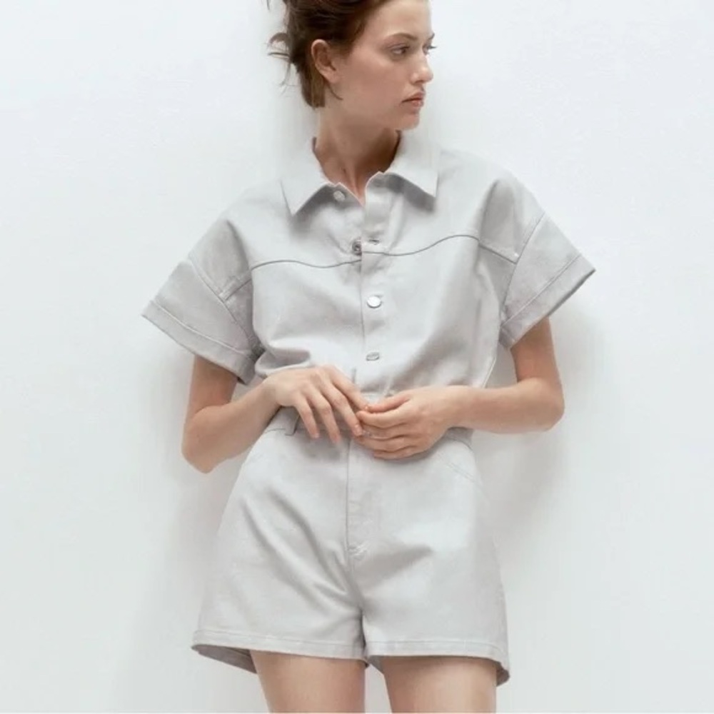 Zara Denim Romper in Light blue shimmer